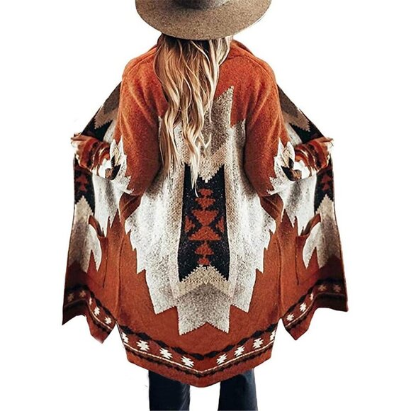 Sweaters - Women Tribal Knitted Cardigan Sweater Coat Casual Outwear with Pockets